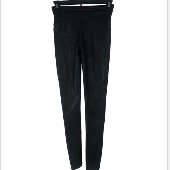 SPANX Black Faux Leather Pull On Leggings Small Petite - Picture 3 of 6